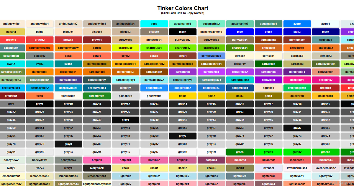 Tkinter Color Names Chart - Copy Tkinter Color Codes Easily